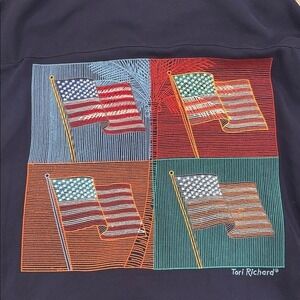 Tori Richard Silk Blend Camp Shirt Patriotic American Flag Graphic Resort Sz XL
